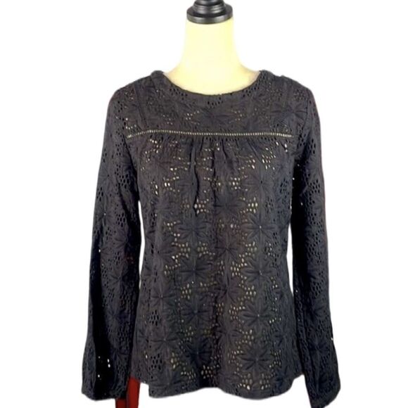 Urban Outfitters L’affaire Black Floral Eyelet Designed Top (Size: Small) - Picture 1 of 15